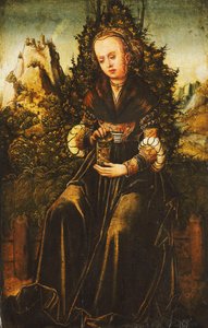 Santa Maria Maddalena seduta su un Margine Erboso in un Paesaggio Montuoso da Lucas Cranach