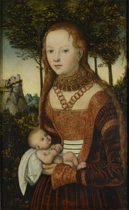 Giovane madre con bambino (la cosiddetta "Penitenza di San Giovanni Crisostomo") / La principessa violentata da San Crisostomo da Lucas Cranach the Elder