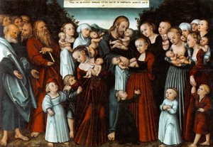 Tedesco: Christus segnet die Kinder Cristo benedice i bambini da Lucas Cranach the Younger