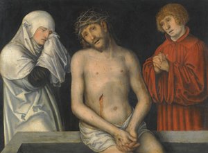 Tedesco: Der Schmerzensmann zwischen Maria und Johannes Uomo dei dolori affiancato dalla Vergine e da San Giovanni da Lucas Cranach the Younger