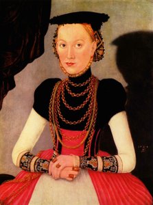 Tedesco: Weibliches Bildnis / Bildnis einer Frau (eine geborene Hoffmann aus Leipzig) Ritratto femminile / Ritratto di donna (una Hoffmann di nascita di Lipsia) da Lucas Cranach the Younger