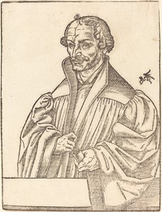 Filippo Melantone, mezzo busto a sinistra, dietro un parapetto da Lucas Cranach the Younger
