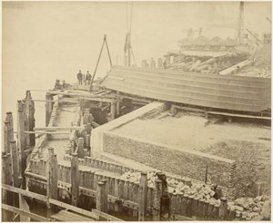 Costruzione del bacino ampliato di Limehouse, Londra, maggio 1869 da Lucas and Tuck