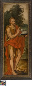 Giovanni Battista (a sinistra), Donatore (a destra), Vanitas (chiusa), Lucas de Heere, Museo di Belle Arti di Gand, S-101, pannello aperto a sinistra