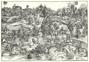 La caccia al cervo (incisione) da Lucas the Elder (after) Cranach