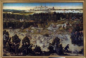 Caccia in onore di Carlo V al castello di Torgau in Germania. Dipinto di Lucas Cranach il Vecchio (1472-1553) 1544. Madrid, Museo del Prado da Lucas the Elder Cranach