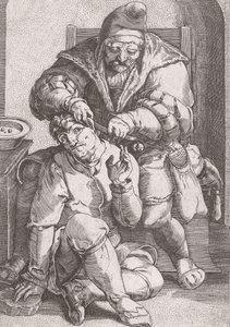 Chirurgo-barbiere del XVII secolo che assiste l