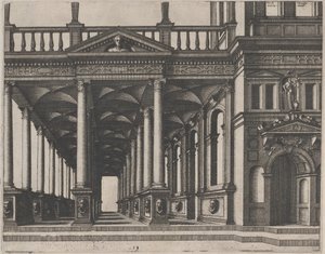 Sala aperta sostenuta da colonne corinzie da Lucas van Doetechum and Johannes