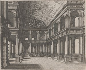 Vista in una sala con colonne toscane da Lucas van Doetechum and Johannes