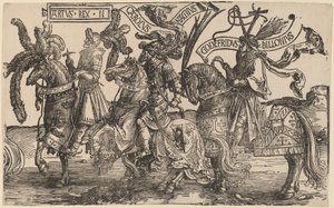 Arturo, Carlo Magno, Goffredo di Buglione da Lucas van Leyden