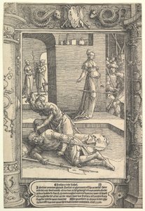 Jael uccide Sisera, cornice ornamentale