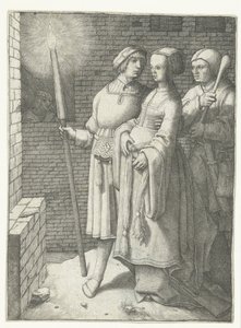 Giovane con una torcia, una donna e un giullare da Lucas van Leyden