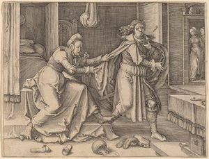 Giuseppe fugge dalla moglie di Potifar da Lucas van Leyden