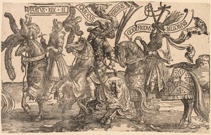 I Nove Eroi: Artù, Carlo Magno, Goffredo di Buglione da Lucas van Leyden