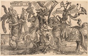 I nove eroi: Artù, Carlo Magno, Goffredo di Buglione da Lucas van Leyden