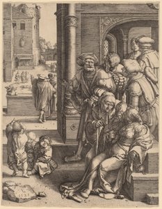 Il poeta Virgilio sospeso in un cesto da Lucas van Leyden
