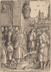 Il poeta Virgilio sospeso in un cesto da Lucas van Leyden