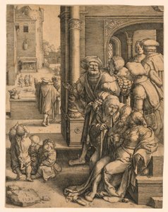 Il poeta Virgilio sospeso in un cesto da Lucas van Leyden