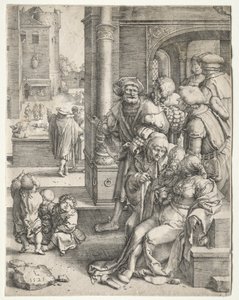 Il poeta Virgilio sospeso in un cesto da Lucas van Leyden