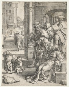 Il poeta Virgilio sospeso in un cesto da Lucas van Leyden