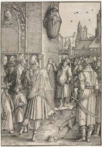 Il potere delle donne: Il poeta Virgilio sospeso in un cesto da Lucas van Leyden