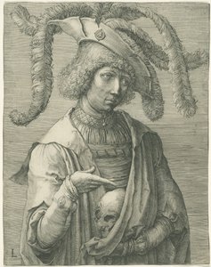 Giovane uomo con teschio da Lucas van Leyden