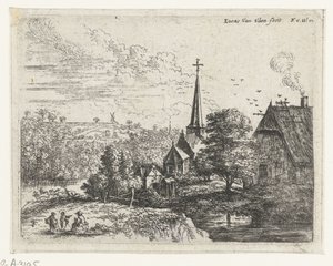 Villaggio situato lungo un fiume (Piccoli paesaggi, serie) da Lucas van Uden