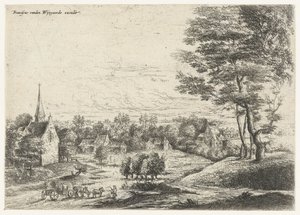 Veduta di un villaggio con una carrozza coperta da Lucas van Uden