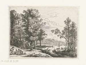 Paesaggio con tre figure vicino a un lago da Lucas van Uden