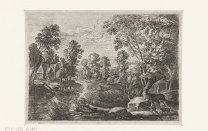 Paesaggio con un ruscello e un cacciatore da Lucas van Uden