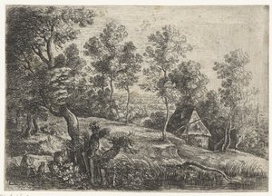 Paesaggio con una casa e un pozzo da Lucas van Uden
