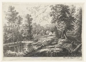 Paesaggio con case e una chiesa circondata da un muro (Cinque paesaggi) da Lucas van Uden