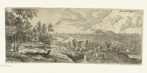 Paesaggio con uomini che portano bastoni (Paesaggi ampi) da Lucas van Uden