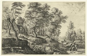 Paesaggio con uomini che spingono un carro da Lucas van Uden