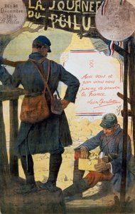 Due soldati francesi che esaminano pacchi di assistenza inviati da casa da Lucien Hector Jonas