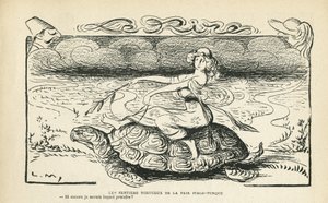 Illustrazione in Le Rire, 05/10/12 - I tortuosi sentieri della pace Italo turca - Guerra, Turchia, Italia, Pace - Tartaruga - Animazione, Allegoria da Lucien Metivet