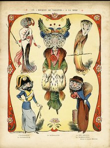 Illustrazione in Le Rire, 09/04/10 - Un bouquet alla moda di veli - Moda, Scherma (incisione) da Lucien Metivet