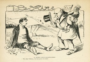 Illustrazione in Le Rire, 30/03/12 - La corsa Limoux-Palais-Bourbon - Elezioni, Aviazione - Vedrines Jules (1881-1919) (incisione) da Lucien Metivet