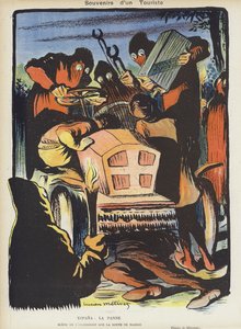Satira sulla corsa automobilistica Parigi-Madrid del 1903. Illustrazione per Le Rire