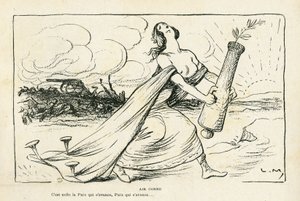 Illustrazione in Le Rire, 03/05/13 - Aria familiare - Balcani, Armi, Proiettili, Pace, Prima Guerra Mondiale da Lucien Metivet