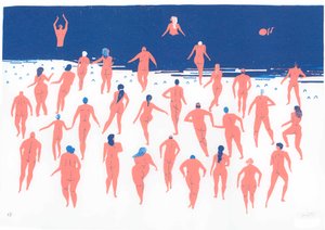 Corsa sulla spiaggia nuda, 2016 (serigrafia)