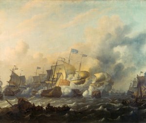 Una battaglia navale tra olandesi e inglesi