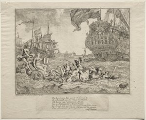 La personificazione di Amsterdam che cavalca il carro di Nettuno da Ludolf Backhuysen