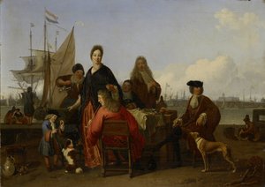 Le famiglie Bakhuysen e de Hooghe che cenano al Mosselsteiger (Molo delle cozze) sullo Y, Amsterdam da Ludolf Bakhuysen (signed by artist)
