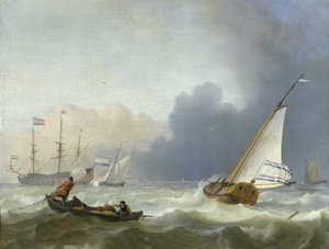 Mare agitato con uno yacht olandese da Ludolf Bakhuysen