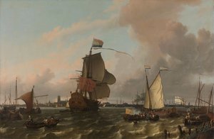 La nave da guerra Brielle sul fiume Mosa al largo di Rotterdam da Ludolf Bakhuysen