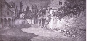 Un luogo aperto adiacente al giardino dei Capuleti, illustrazione da Romeo e Giulietta