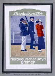Poster che mostra il ponte della nave da crociera da Ludwig Hohlwein