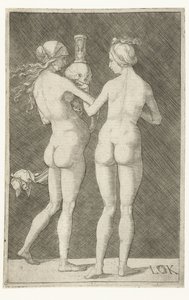 Due donne nude con teschio e clessidra da Ludwig Krug