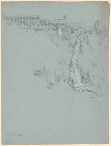 La cascata a Tivoli con la villa di Mecenate da Ludwig Thiersch